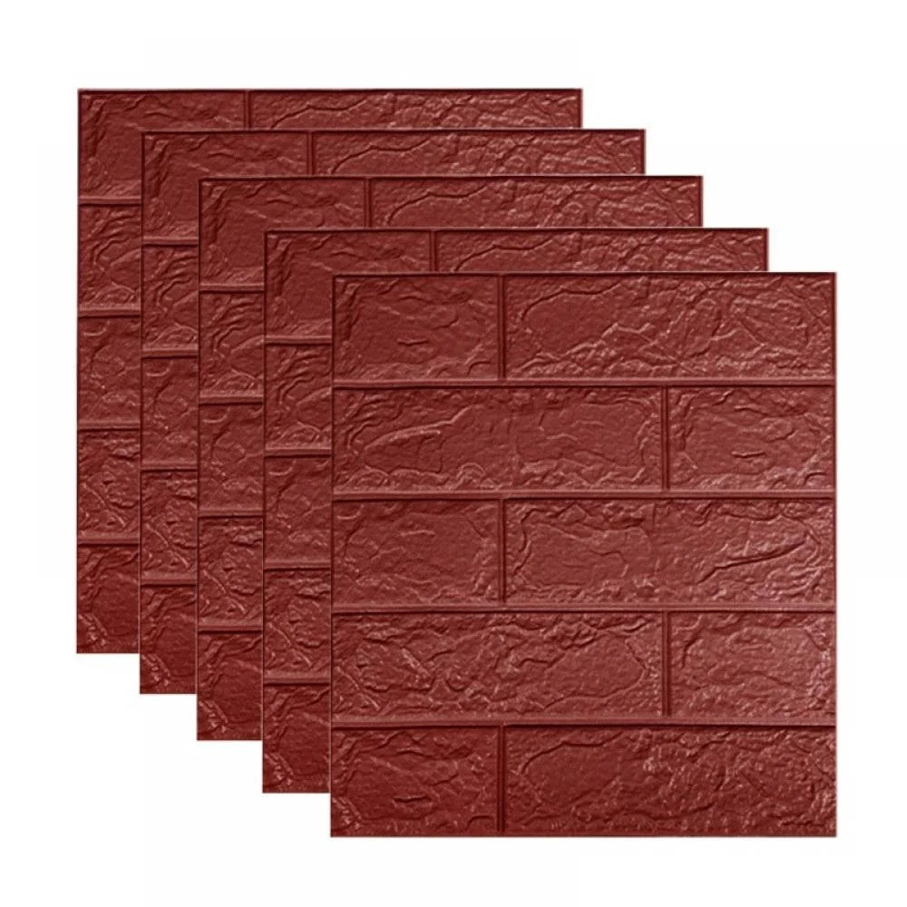 Set 10 Placi Tapet 3D Autoadeziv, Model Caramida, Panouri Decorative de Perete, Spuma Polietilena XPE, Impermeabil si Izolant, 35 x 38 cm, Grosime 3 mm, Acoperire 1.33 mp, Maro