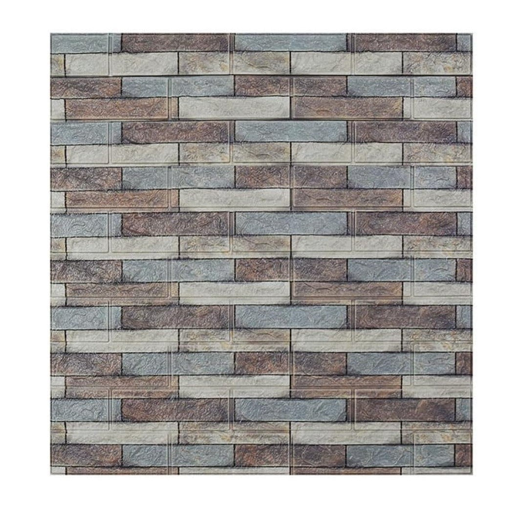 Set 10 Placi Tapet 3D Autoadeziv, Panou Perete Lavabil si Izolant, Spuma Polietilena XPE, Model Caramida, 70 x 77 cm, Grosime 3 mm, Suprafata 5.3 mp, Piatra Colorata