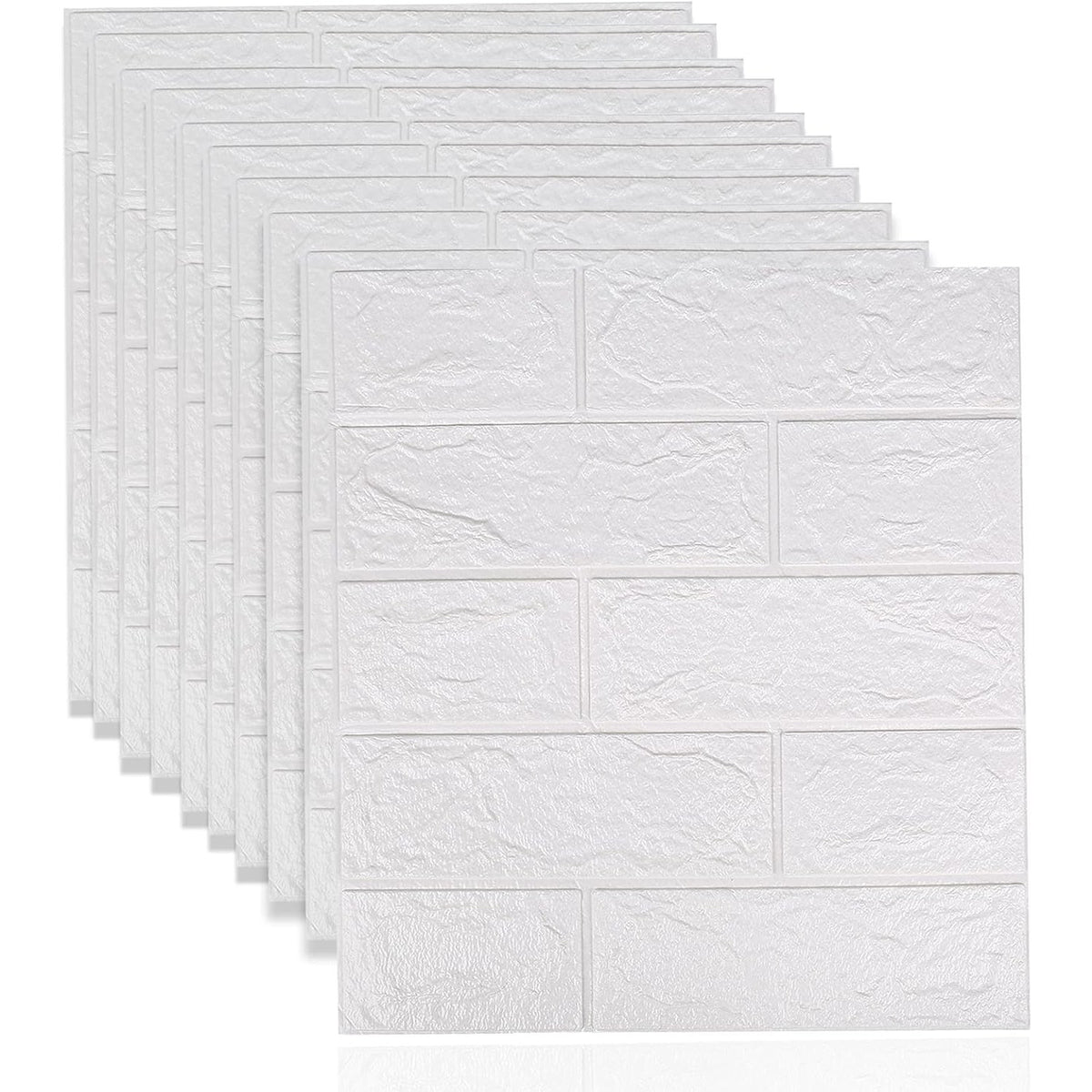 Tapet 3D Autocolant, Model Caramida, Panouri Decorative Autoadezive Impermeabile, Spuma Polietilena XPE, 35 x 38 cm, Grosime 3 mm, Set 10 Placi, 1.33 mp, Alb