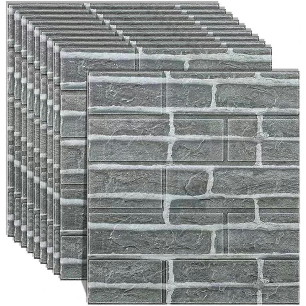 Set Placi Tapet 3D Autoadeziv, Model Caramida, Panouri Perete Impermeabile din Spuma Polietilena XPE, 35 x 38 cm, 3 mm Grosime, 1.33 mp, Gri, 10 Bucati