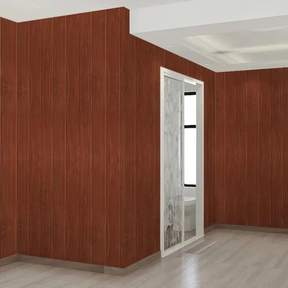 Tapet 3D Autoadeziv, Panouri Decorative Perete Tip Lemn, Izolant Fonic si Termic, Material Rasina Ecologica, 70 x 70 cm, Grosime 3 mm, Set 10 Bucati, Acoperire 4.9 mp, Caramiziu