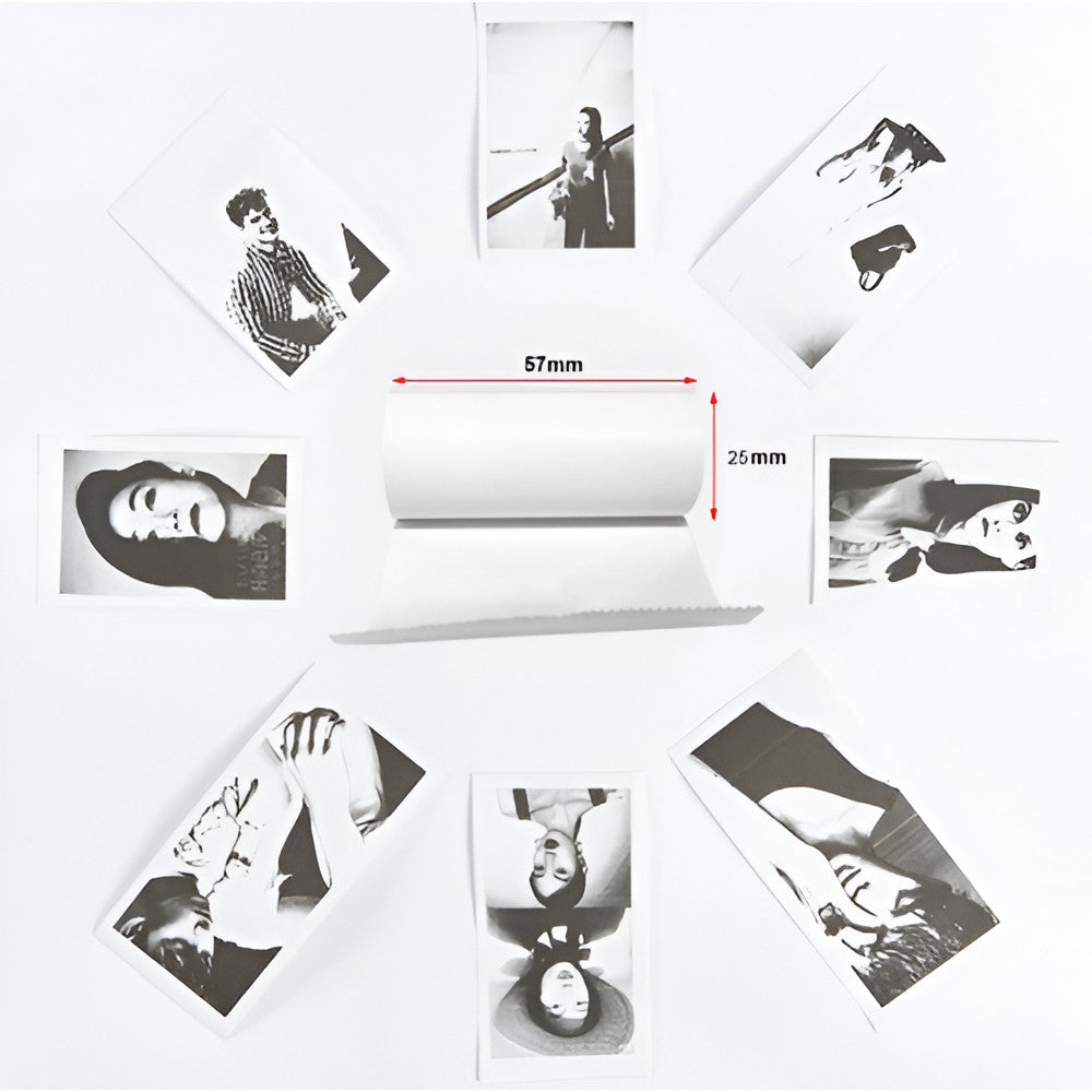 Mini Imprimanta Foto Portabila, Tehnologie Termica Bluetooth, Design Pisica, 13 Role Hartie si Autocolante, Set Pixuri Colorate, Incarcare USB, Alb/Roz