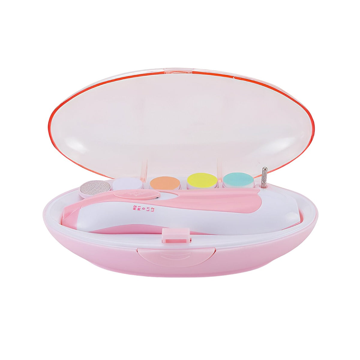 Pila Electrica Unghii Bebelusi si Copii, Set Manichiura Silentios cu Lumina LED, Material ABS, 6 Capete Interschimbabile, Roz/Alb