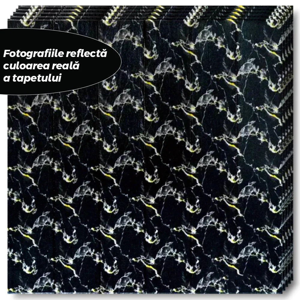 Set 10 Placi Tapet 3D Autoadeziv, Aspect Lemn, Izolant Fonic si Termic, Rasina Ecologica, 70 x 70 cm, Grosime 3 mm, 4.9 mp, Negru