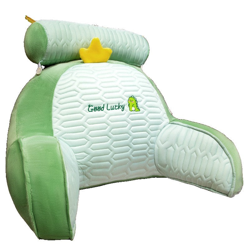 Pernă Multifuncțională, Spătar pentru Pat și Suport Lombar, Exterior din Latex și Umplutură Bumbac PP, Design Dinozaur cu Broderie, Verde, 60 x 40 cm