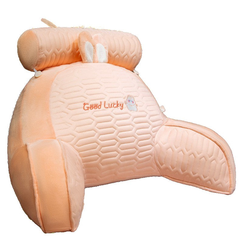 Pernă Multifuncțională pentru Spătar Pat, Suport Lombar și Relaxare Musculară, Exterior Latex și Umplutură Bumbac, Design Iepure, Roz, 60 x 40 cm