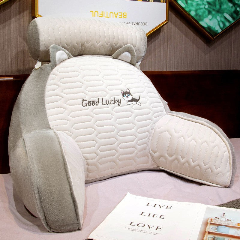 Pernă Multifuncțională Spătar pentru Pat, Suport Lombar și Tetieră, Exterior Latex și Umplutură Bumbac, Model Cateluș, Gri, 60 x 40 cm