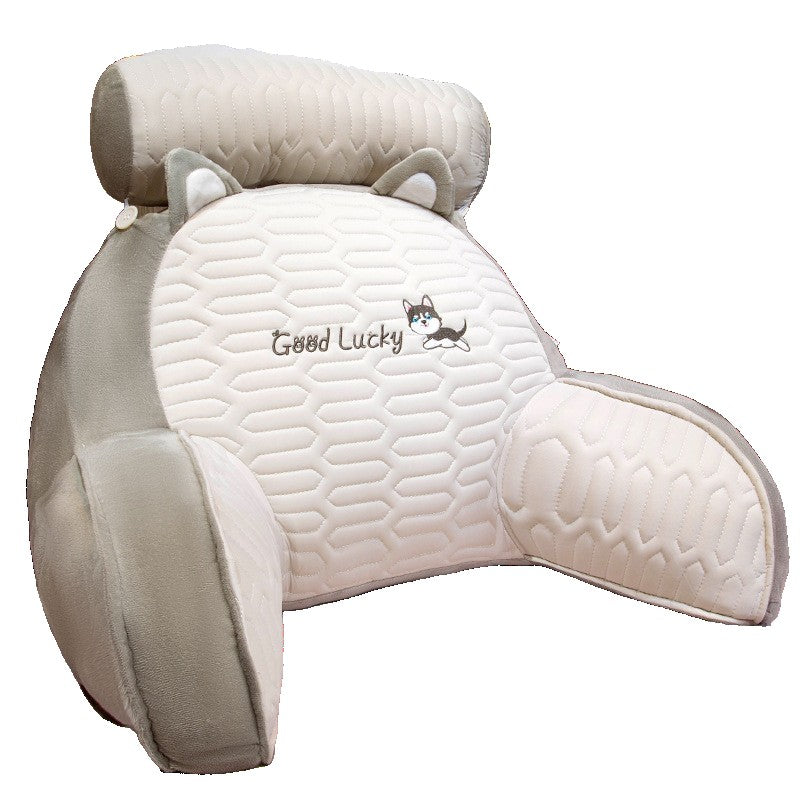 Pernă Multifuncțională Spătar pentru Pat, Suport Lombar și Tetieră, Exterior Latex și Umplutură Bumbac, Model Cateluș, Gri, 60 x 40 cm