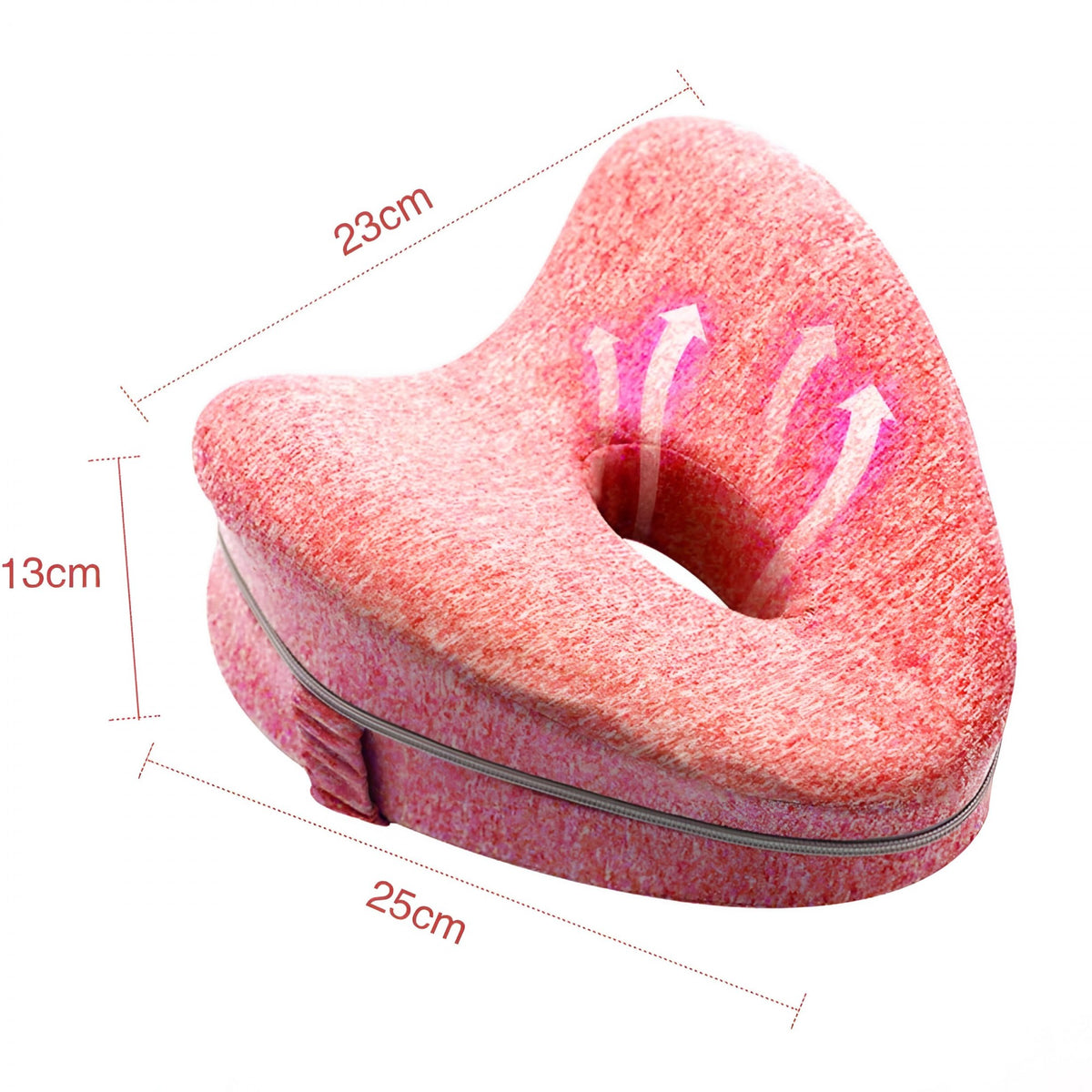 Pernă Ortopedică pentru Picioare și Genunchi, Design Ergonomic în Formă de Inimă cu Curea Anti-cădere, Spumă cu Memorie Termo-elastică, 25x23x13 cm, Roz