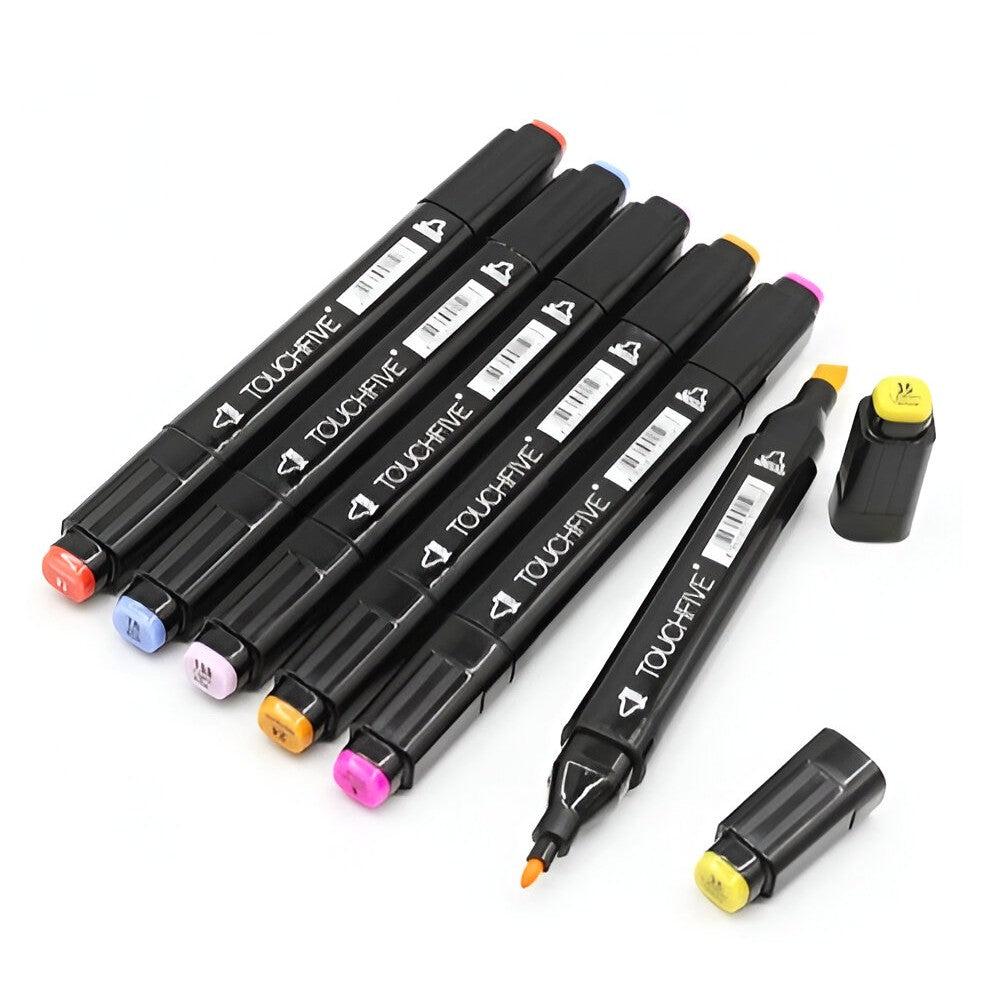 Touch Room Set 168 Markere Profesionale cu Alcool, Două Capete Subțire și Lat, Cutie Plastic și Geantă Depozitare, Multicolor, 168 Bucăți