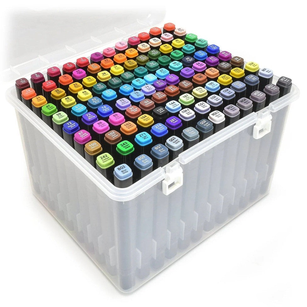 Touch Room Set 168 Markere Profesionale cu Alcool, Două Capete Subțire și Lat, Cutie Plastic și Geantă Depozitare, Multicolor, 168 Bucăți