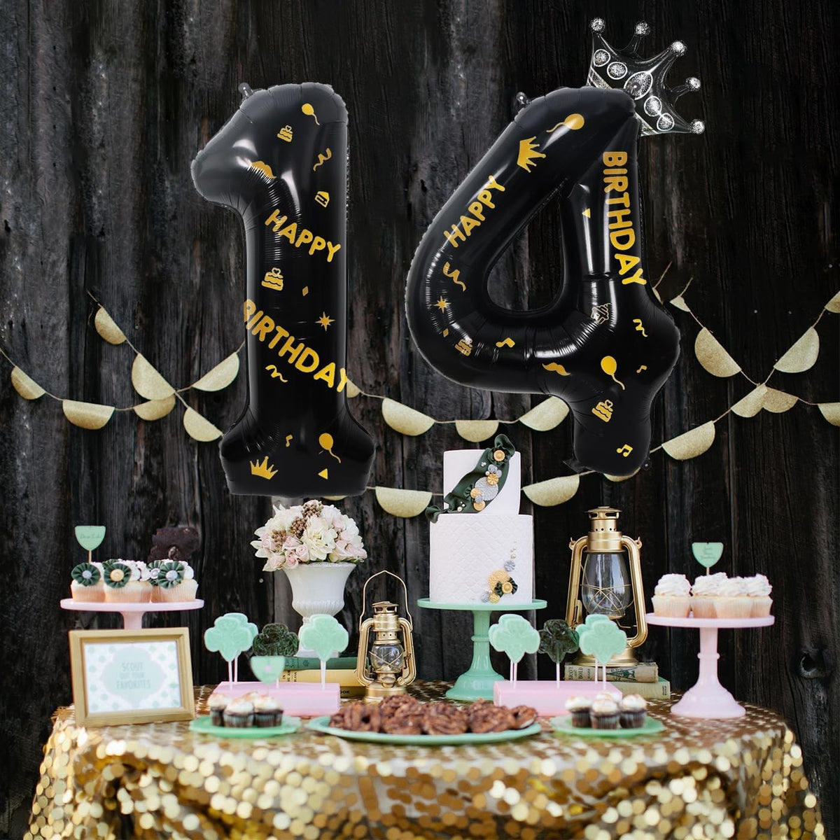 Balon Aniversar Cifra 4, Imprimeu Happy Birthday, Folie Metalizata, Umflare Aer sau Heliu, Inaltime 100 cm, Negru, Pai Inclus