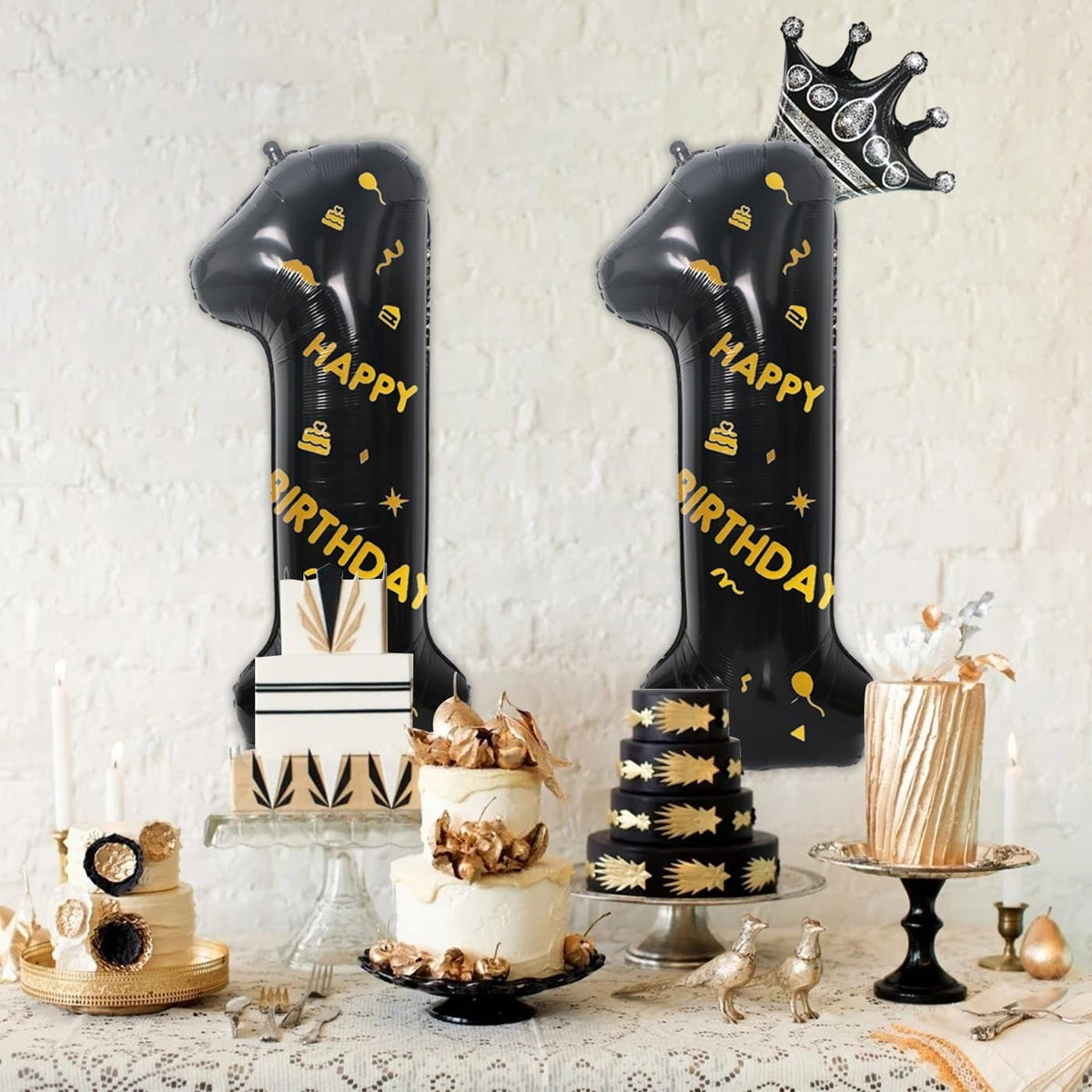 Balon Din Folie Metalizata, Figurina Cifra 1 Cu Scris Happy Birthday, Decoratiune Aniversare, Aluminiu, Umflare Aer Sau Heliu, 100 cm, Negru