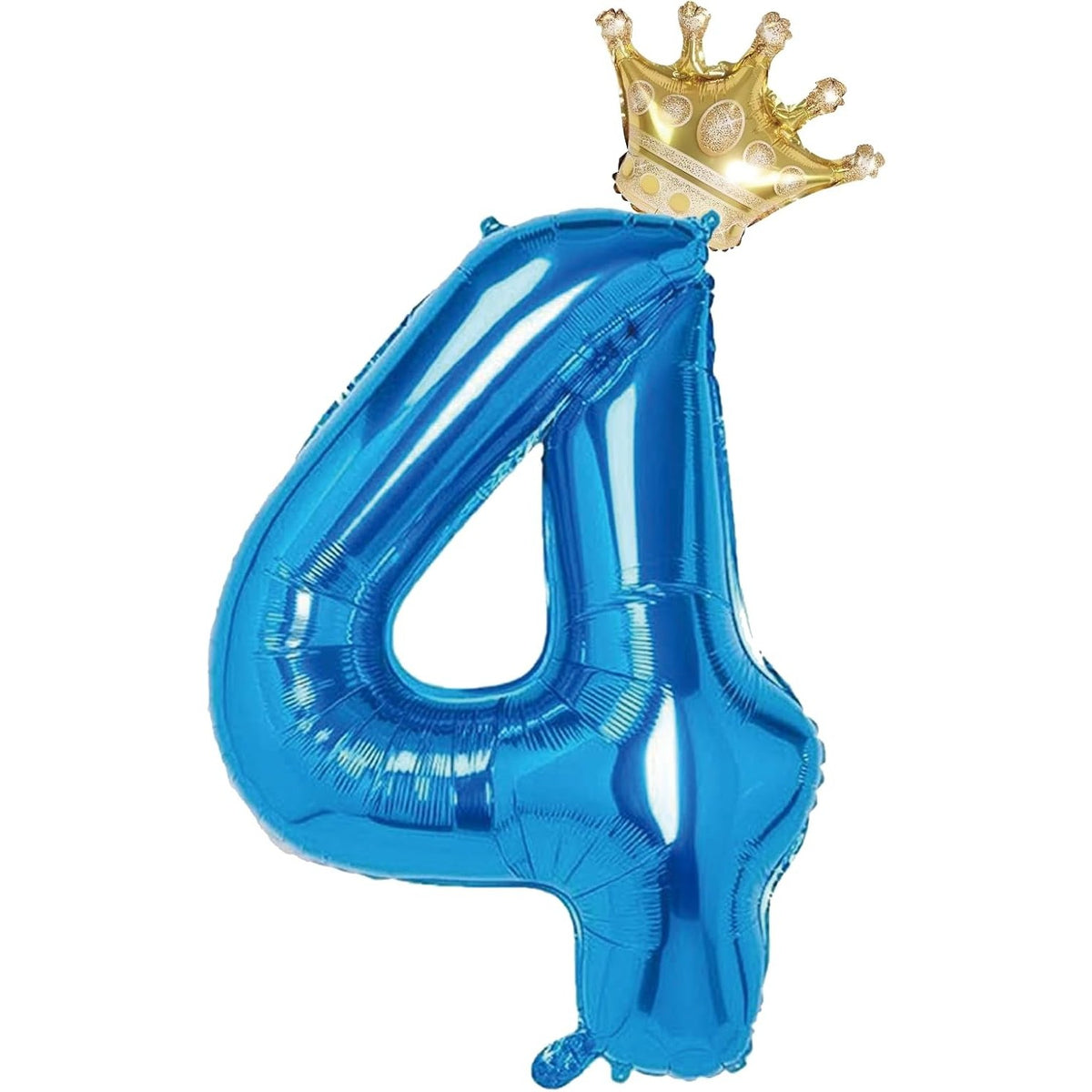 Balon Aniversar Cifra 4 cu Coroana, Figurina Gigant pentru Petrecere, Folie de Aluminiu, Umflare Aer sau Heliu, 100 cm, Albastru