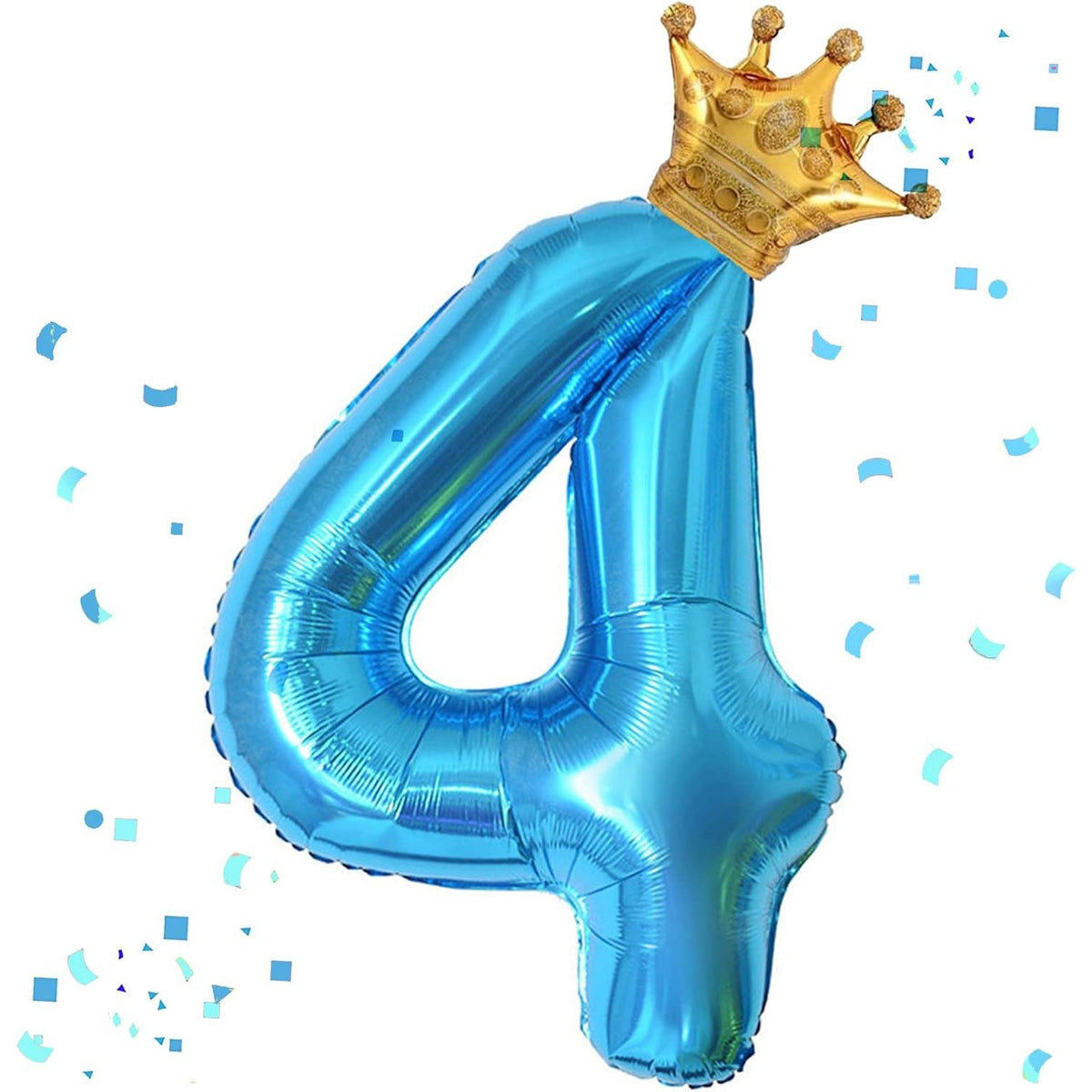 Balon Aniversar Cifra 4 cu Coroana, Figurina Gigant pentru Petrecere, Folie de Aluminiu, Umflare Aer sau Heliu, 100 cm, Albastru