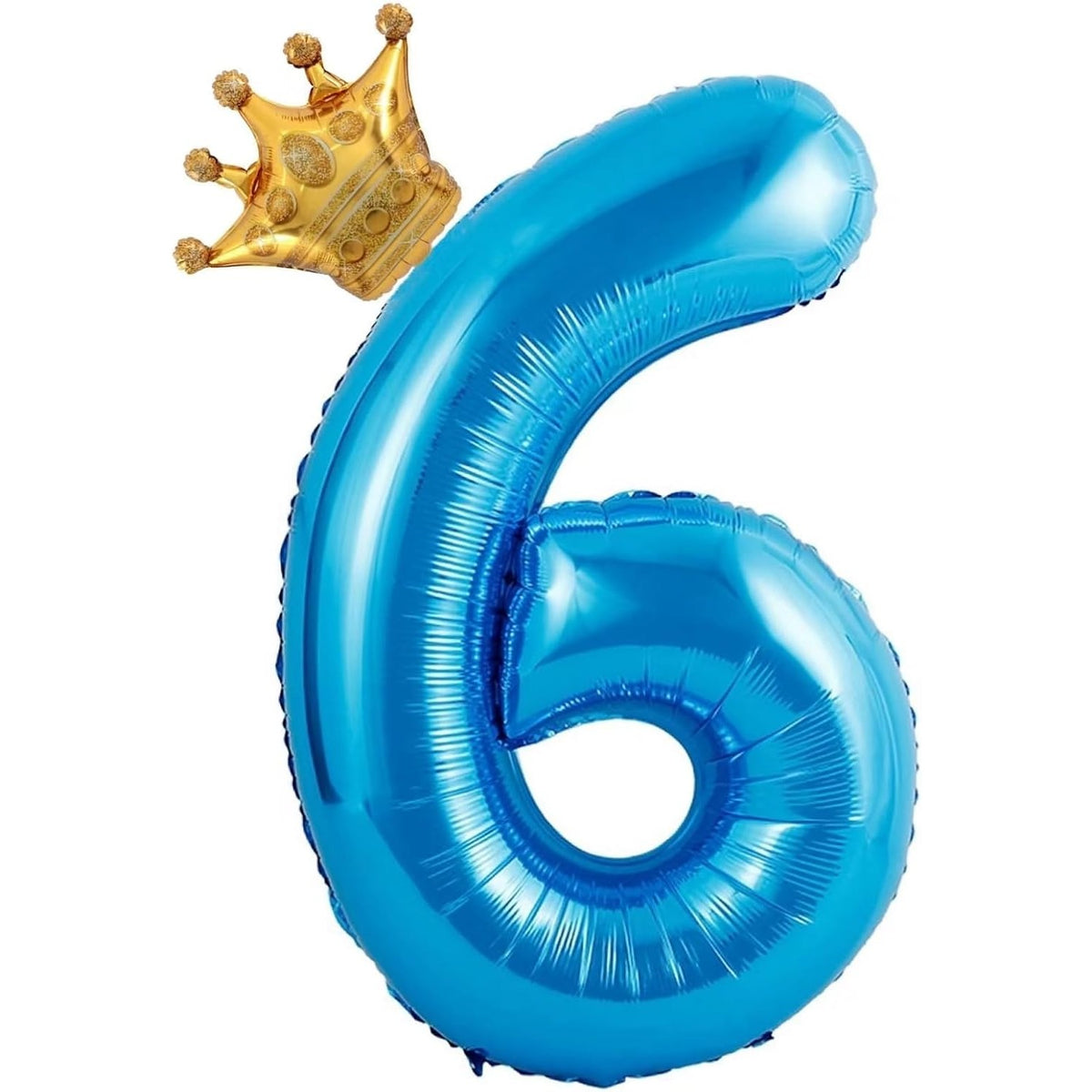 Balon Aniversar din Folie Metalizata, Figurina Cifra 6 cu Coroana, Decoratiuni Petrecere, Umflare Aer sau Heliu, Albastru, 100 cm