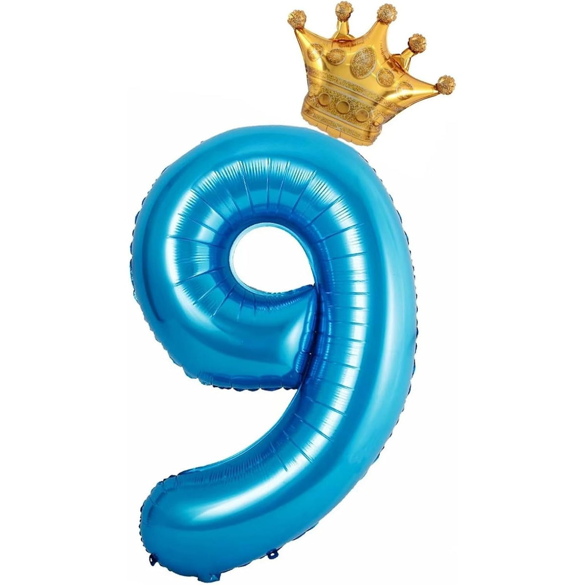Balon Aniversar Cifra 9 cu Coroana, Figurina din Folie Metalizata, Decor Petrecere, Umflare Aer sau Heliu, 100 cm, Albastru