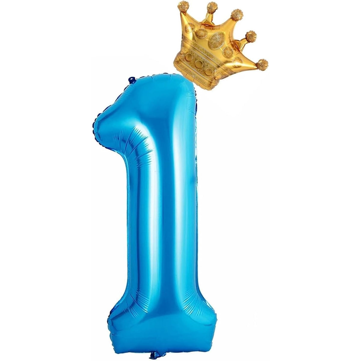 Balon Din Folie Metalizata, Figurina Cifra 1 Cu Coroana, Decor Aniversare, Set Cu Pai Inclus, Umflare Aer Sau Heliu, 100 cm, Albastru