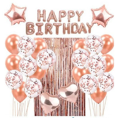 Set Decoratiuni Petrecere 24 Piese, Baloane Latex cu Paiete si Folie, Perdea Decorativa 1x2 m, Include Banda Rafia, Rose Gold