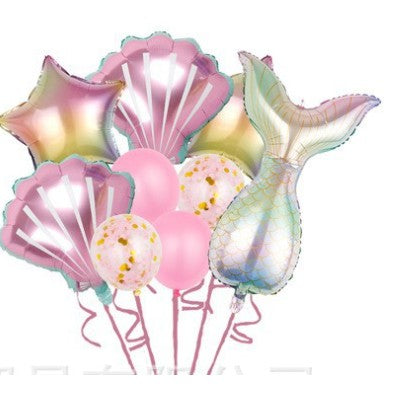 Set Baloane Aniversare Fetita, Tematica Sirena, 5 Baloane Folie si 4 Baloane Latex, Roz Metalizat si Gradient, 9 Bucati