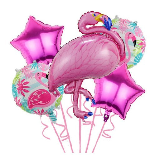 Set Baloane Aniversare Flamingo, Decoratiuni Petrecere Tematica, Folie Aluminiu si Latex, 5 Piese, 60-90 cm, Roz