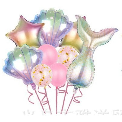 Set 9 Baloane Aniversare Fetite, Tematica Sirena, 5 Baloane Folie si 4 Baloane Latex, Roz