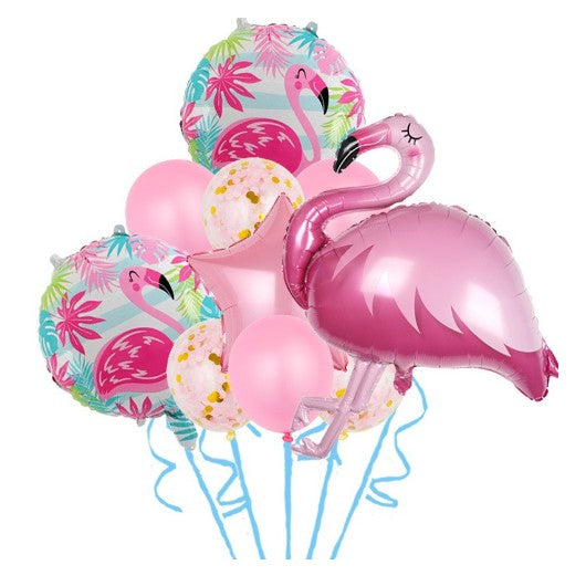 Set 10 Baloane Party Tematice Flamingo, Decoratiuni Aniversare din Folie de Aluminiu si Latex, Include Balon Flamingo Mare, Stea si Baloane Rotunde, 60-90 cm, Rose Gold