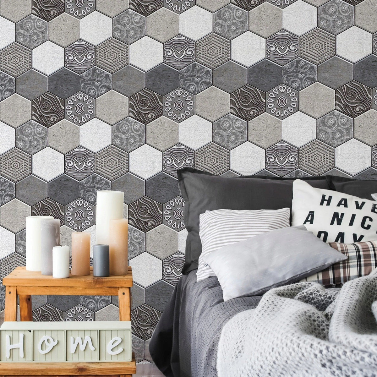 Tapet Autocolant 3D, Placi Autoadezive cu Model Marmura Hexagonala, Panouri Decorative Impermeabile pentru Bucatarie si Sufragerie, Textura Piatra Culturala, 10 Bucati, 30x30 cm
