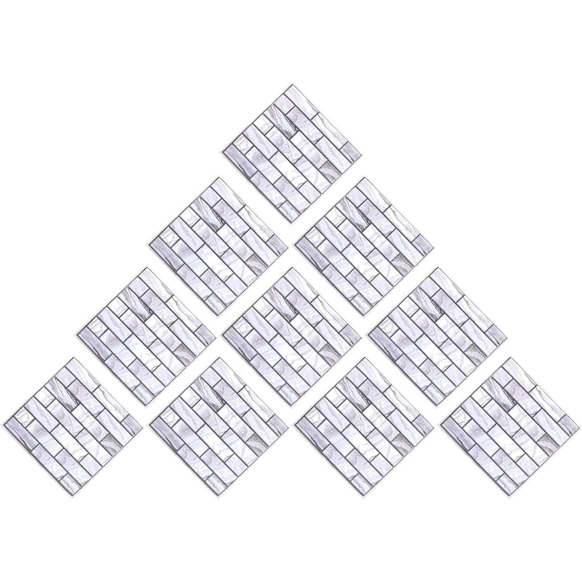 Set 10 Placi Tapet Autocolant 3D, Model Marmura Dreptunghiulara, Panouri Autoadezive Impermeabile pentru Perete, PVC, 30x30 cm, Gri