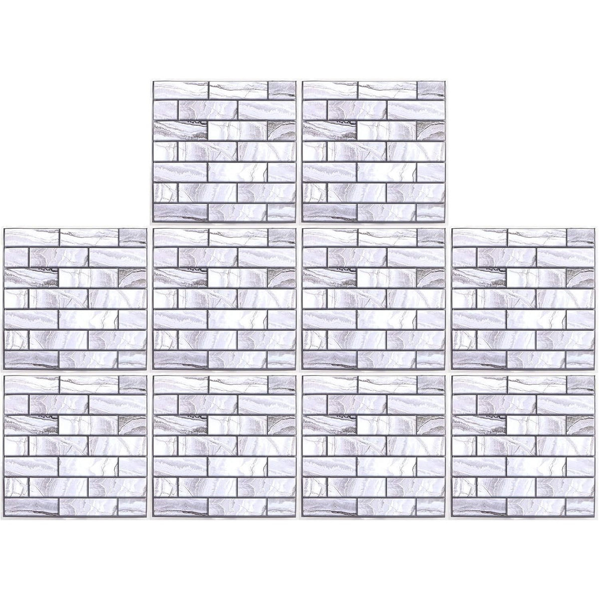 Set 10 Placi Tapet Autocolant 3D, Model Marmura Dreptunghiulara, Panouri Autoadezive Impermeabile pentru Perete, PVC, 30x30 cm, Gri