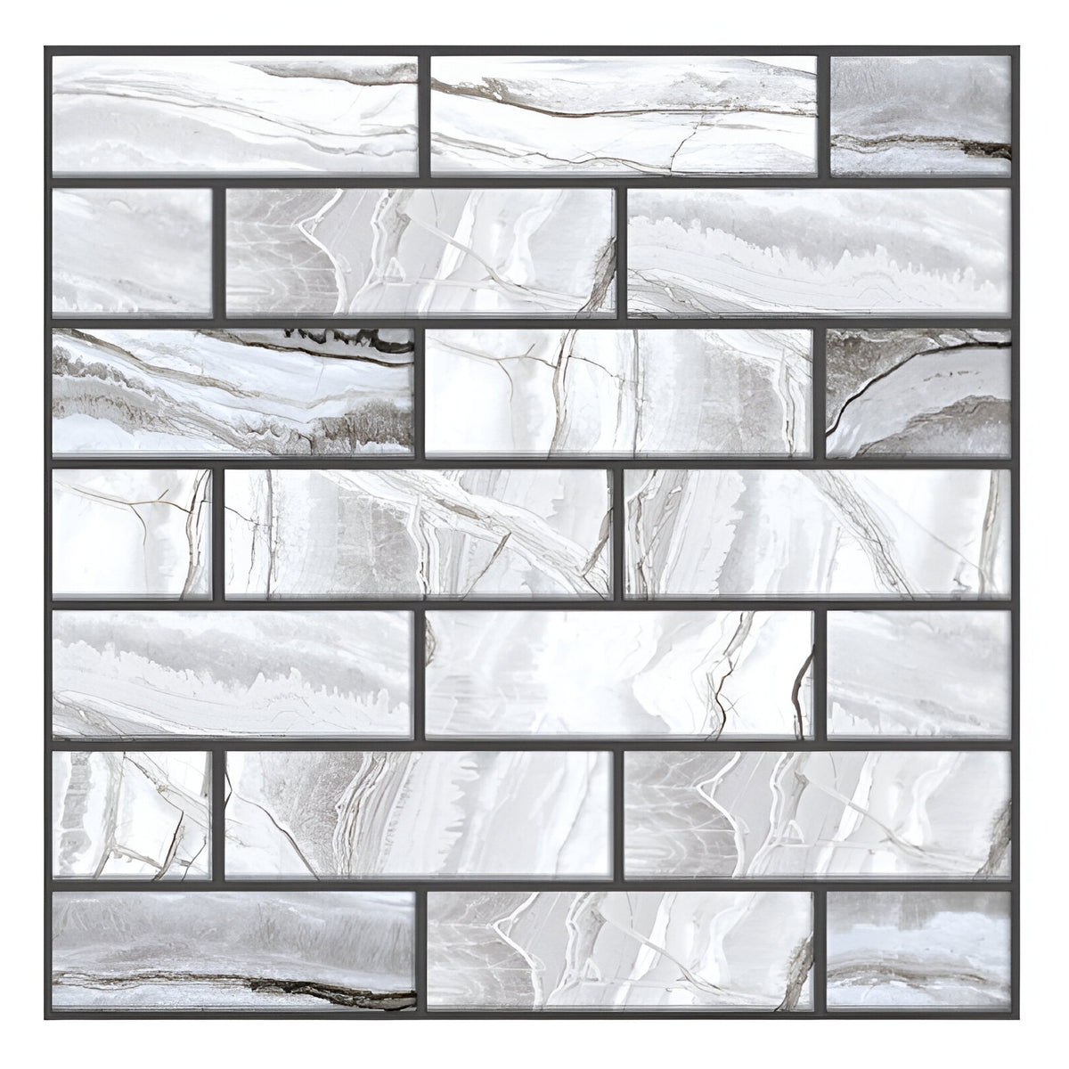 Set 10 Placi Tapet Autocolant 3D, Model Marmura Dreptunghiulara, Panouri Autoadezive Impermeabile pentru Perete, PVC, 30x30 cm, Gri