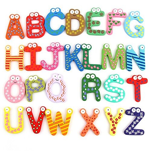 Set Magneti de Frigider pentru Copii, Alfabet A-Z cu Figurine Educative, Litere Majuscule Interactive, Lemn, Multicolor, 26 Piese