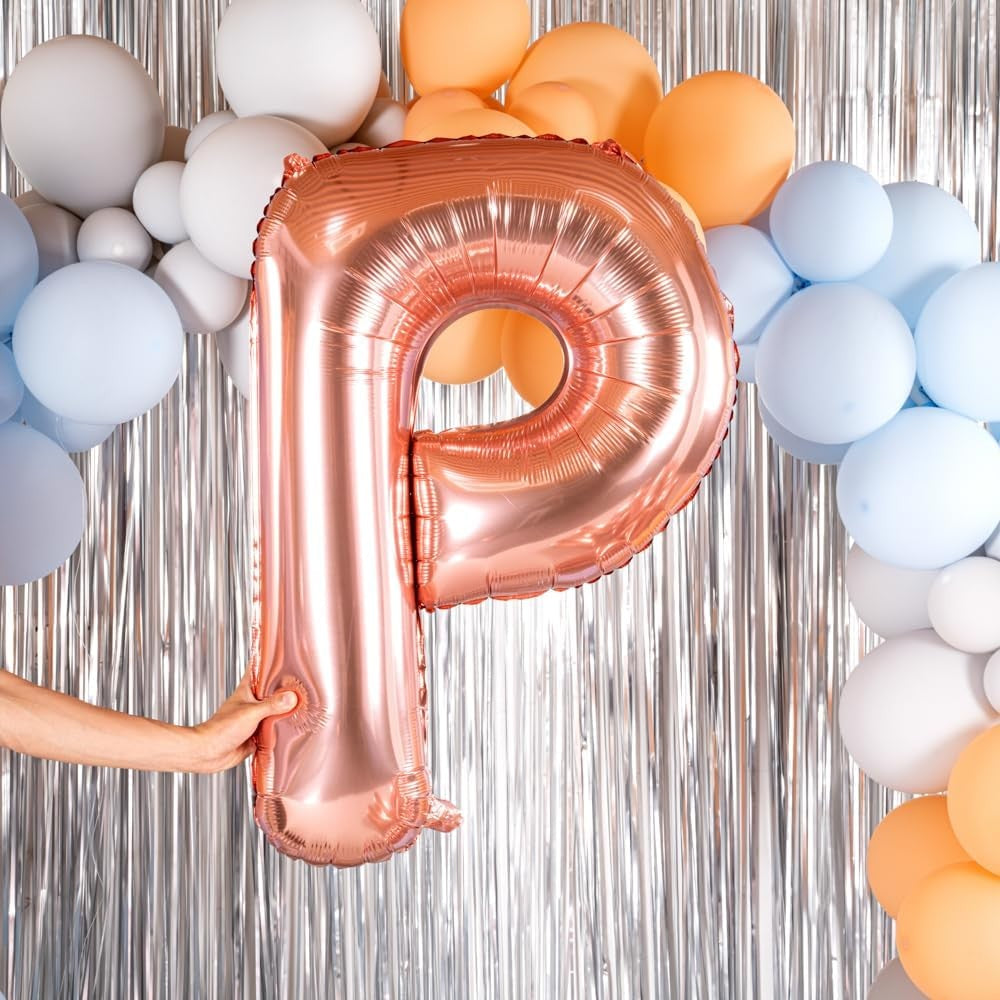 Balon Folie Metalizata Litera P, Inaltime 80 cm, Umflare Heliu sau Aer, Include Pai, Rose Gold