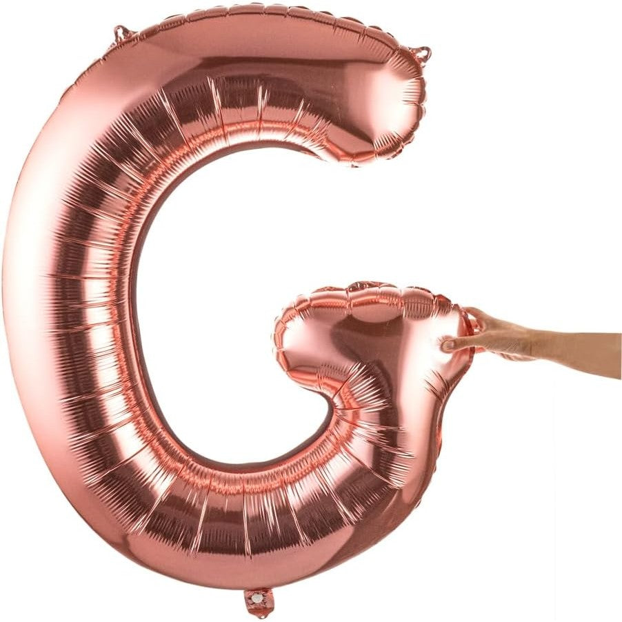 Balon Folie Metalizata Litera G, Umflare Heliu sau Aer, Decoratiuni Petrecere cu Pai Inclus, Aluminiu, 80 cm, Rose Gold