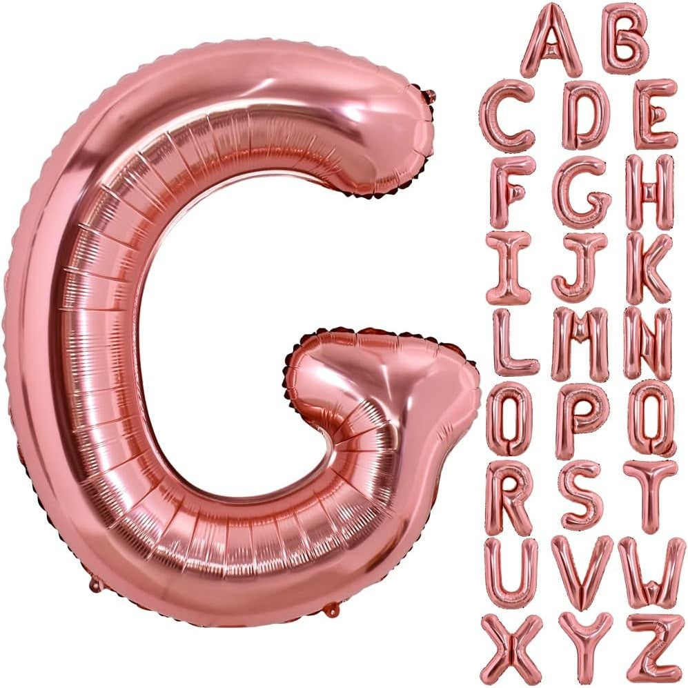 Balon Folie Metalizata Litera G, Umflare Heliu sau Aer, Decoratiuni Petrecere cu Pai Inclus, Aluminiu, 80 cm, Rose Gold