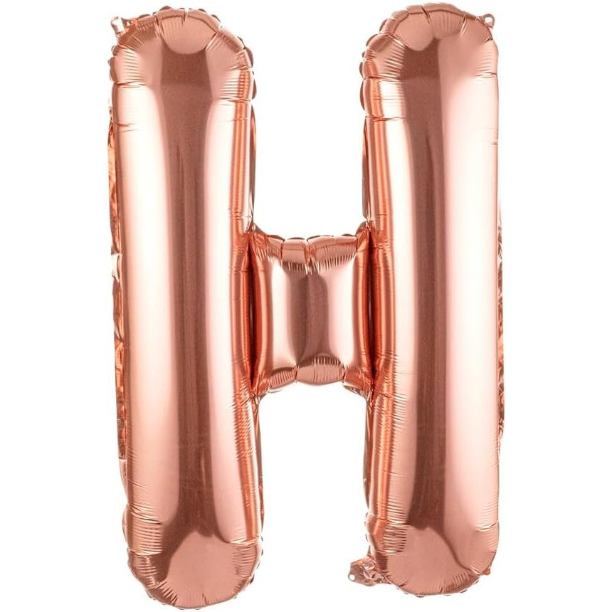 Balon Folie Metalizata Litera H, Diametru 80 cm, Compatibil Heliu sau Aer, Include Pai Umflare, Rose Gold