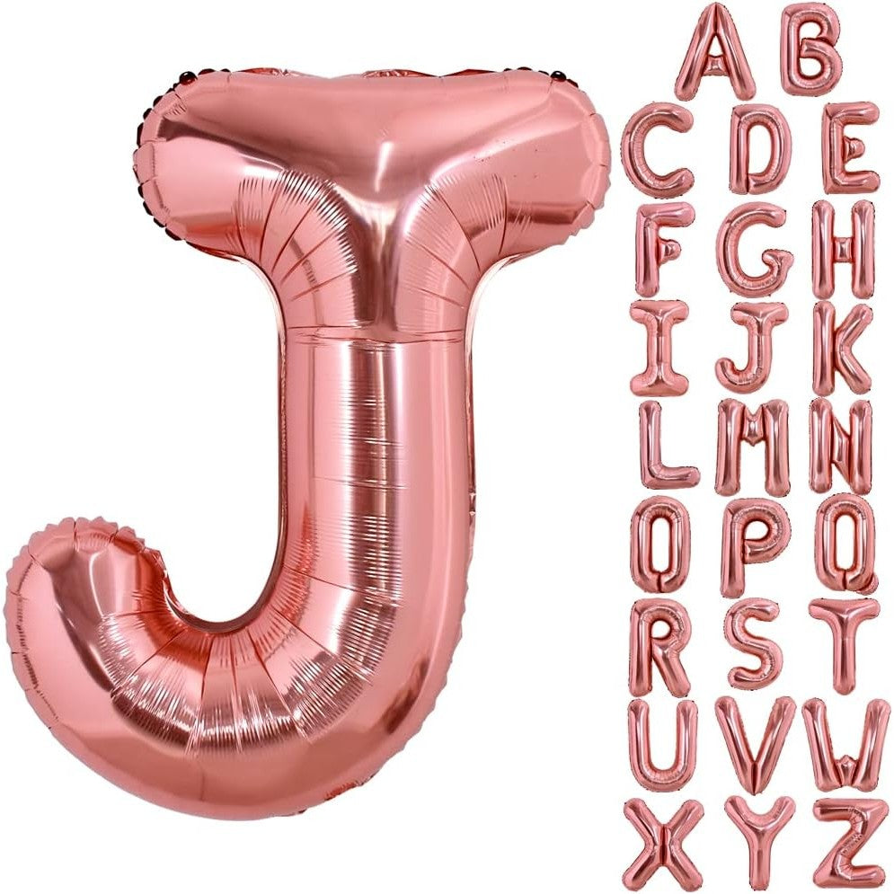 Balon Folie Metalizata Litera J, Decoratiune Aniversara pentru Aer sau Heliu, Folie Aluminiu cu Pai Inclus, Rose Gold, 80 cm