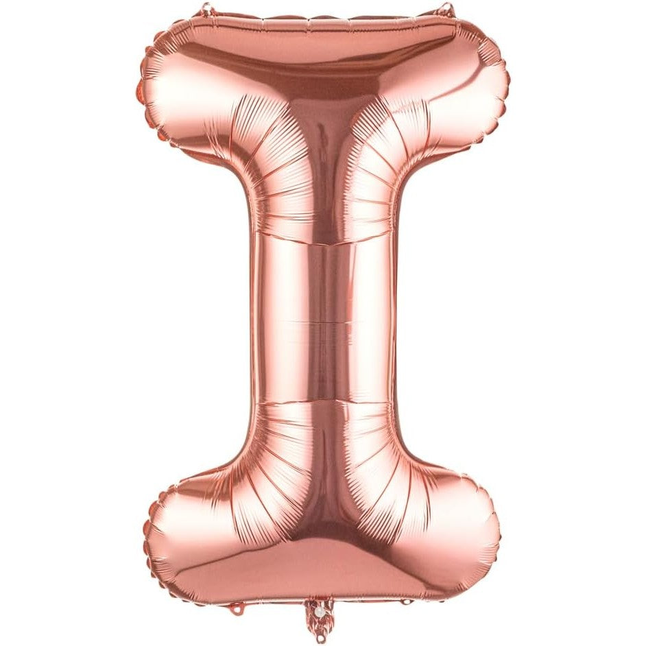 Balon Folie Metalizata Litera I, Umflare Heliu sau Aer, Include Pai pentru Umflare, Aluminiu, Inaltime 80 cm, Rose Gold