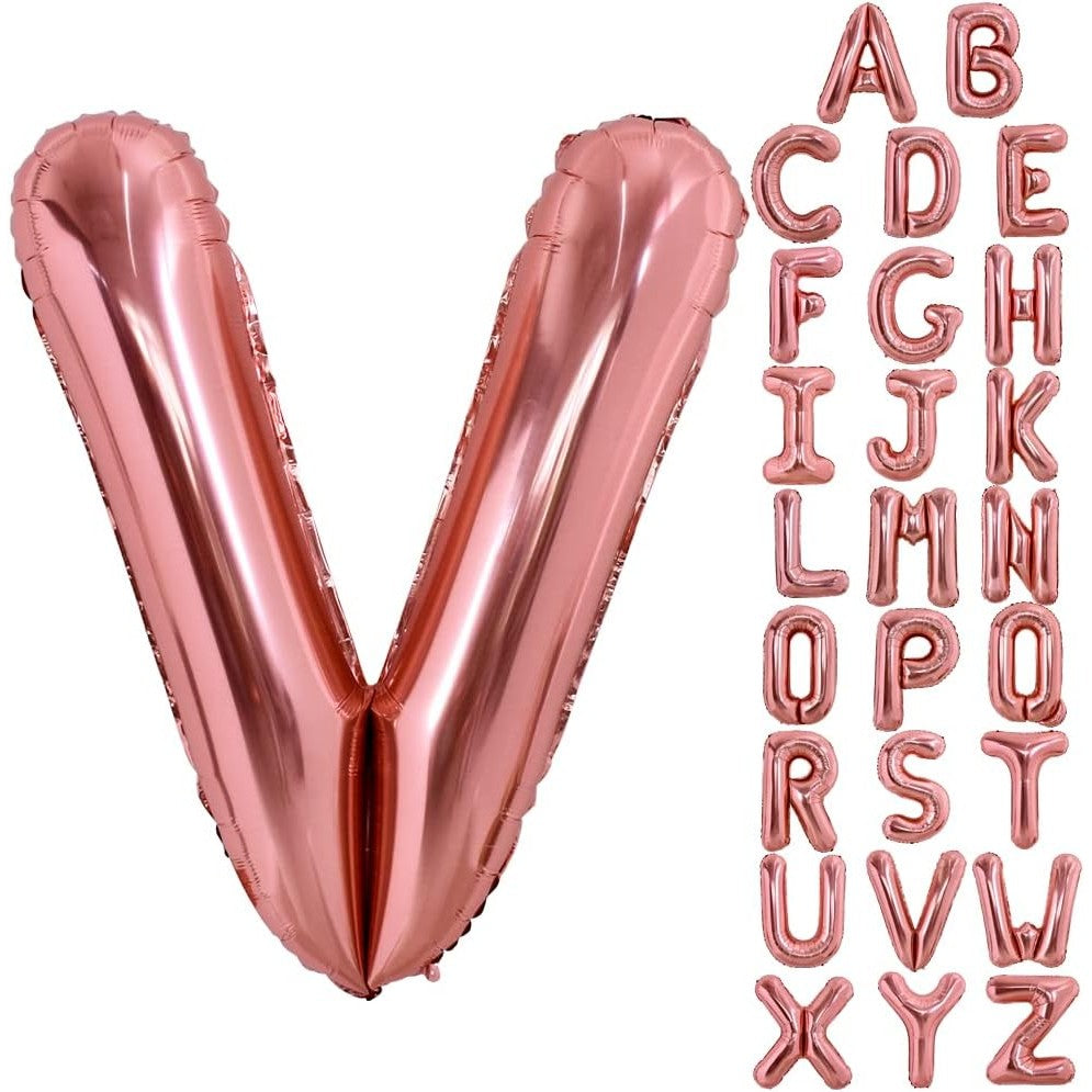 Balon Folie Metalizata Litera V, 80 cm, Reutilizabil, Compatibil Heliu sau Aer, Include Pai Umflare, Rose Gold