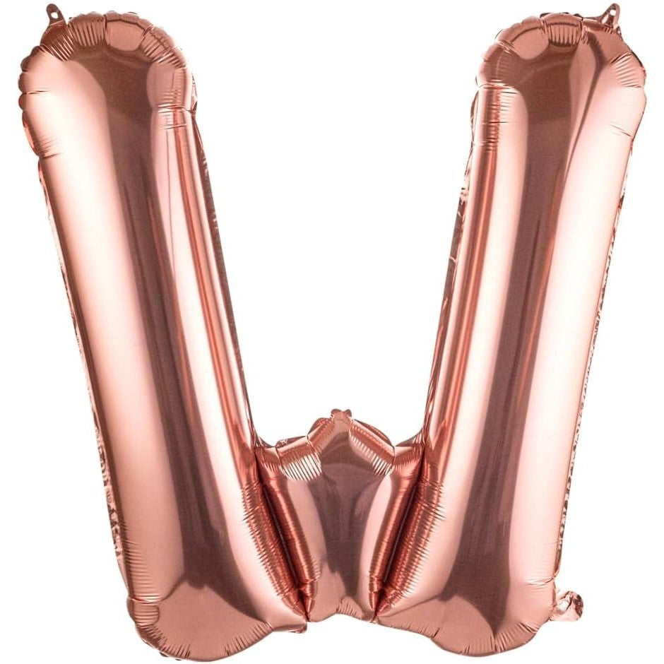 Balon Folie Metalizata Litera W, Decoratiune Petrecere Aniversara, Compatibil Heliu sau Aer, Include Pai de Umflare, Aluminiu, 80 cm, Rose Gold