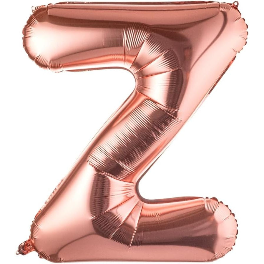 Balon Litera Z din Folie Metalizata, Decoratiune Petrecere Aniversara, Umflare cu Heliu sau Aer, Pai Inclus, Aluminiu, 80 cm, Rose Gold