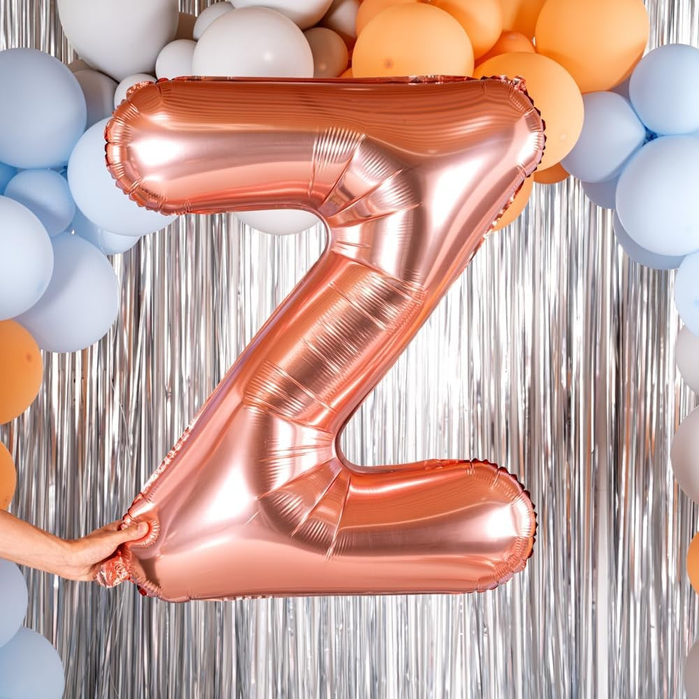 Balon Litera Z din Folie Metalizata, Decoratiune Petrecere Aniversara, Umflare cu Heliu sau Aer, Pai Inclus, Aluminiu, 80 cm, Rose Gold
