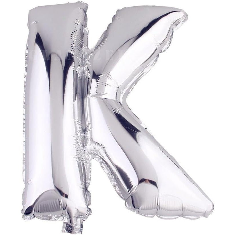 Balon Folie Metalizata Litera K, Umflare Heliu sau Aer, Material Rezistent, Pai Inclus pentru Umflare, Argintiu, 80 cm