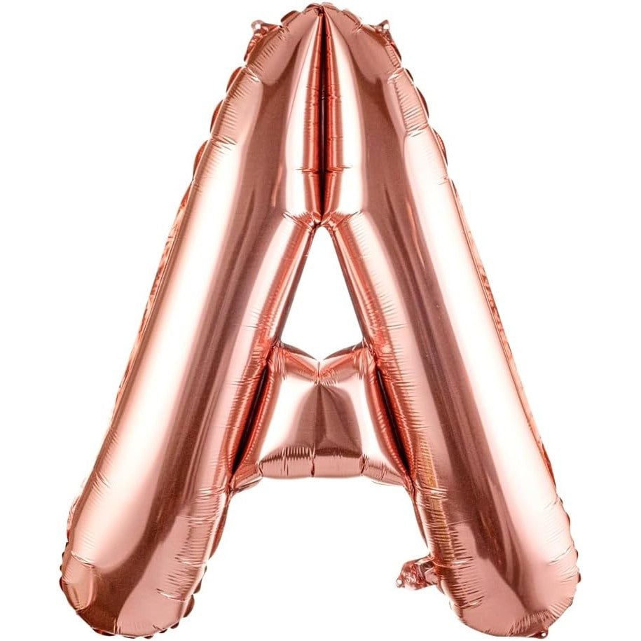 Balon Folie Metalizata Litera A, Umflare Heliu sau Aer, Aluminiu Rezistent, Include Pai Umflare, 80 cm, Rose Gold