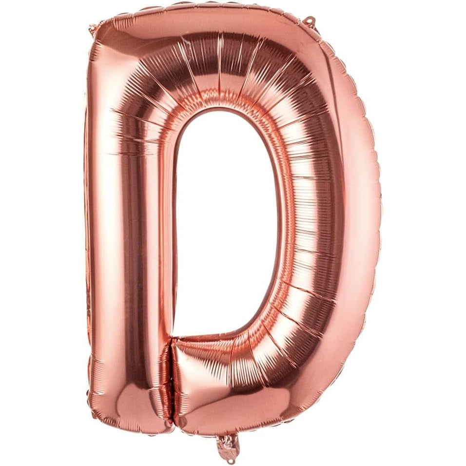 Balon Folie Metalizata Litera D, Decoratiune Petrecere Aniversara, Aluminiu, Rezistent la Heliu si Aer, Pai Umflare Inclus, 80 cm, Rose Gold