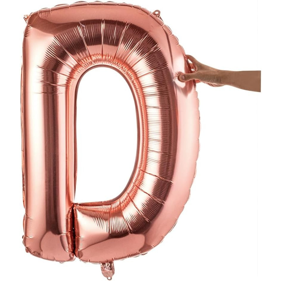 Balon Folie Metalizata Litera D, Decoratiune Petrecere Aniversara, Aluminiu, Rezistent la Heliu si Aer, Pai Umflare Inclus, 80 cm, Rose Gold