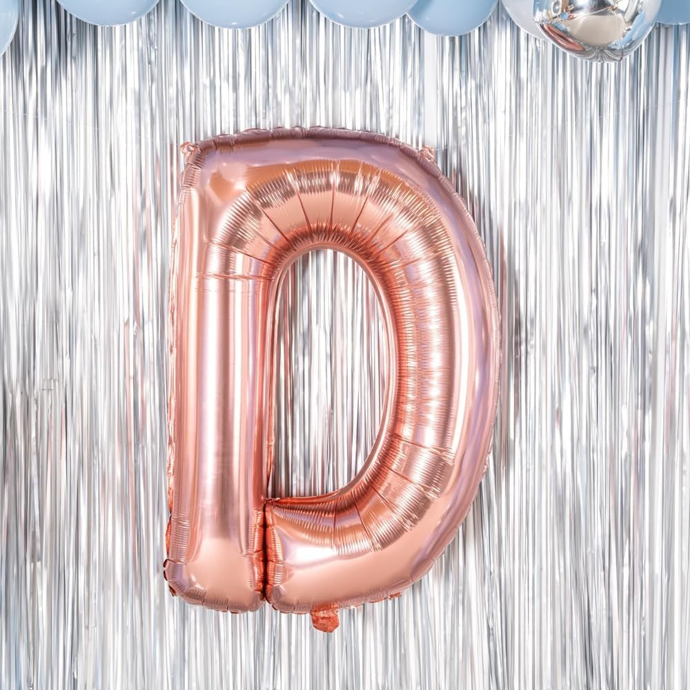 Balon Folie Metalizata Litera D, Decoratiune Petrecere Aniversara, Aluminiu, Rezistent la Heliu si Aer, Pai Umflare Inclus, 80 cm, Rose Gold