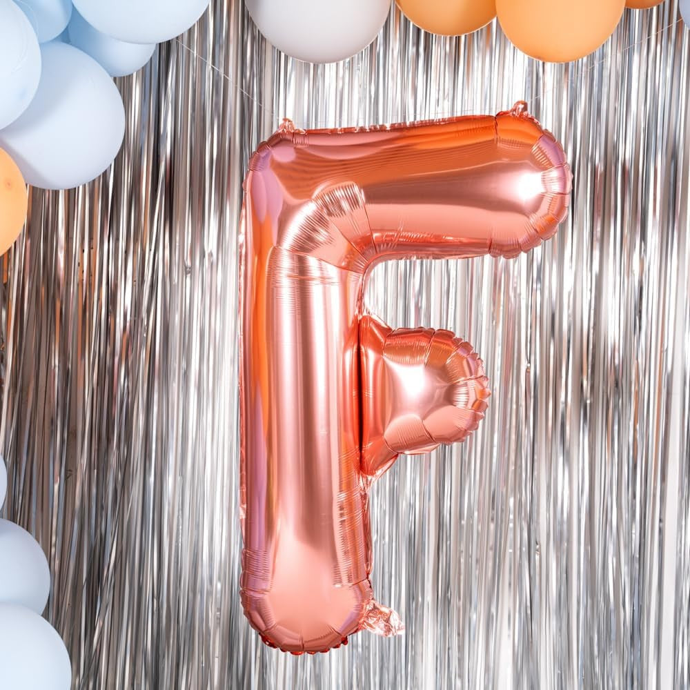 Balon Folie Metalizata Litera F, Decoratiune Petrecere Umflare Heliu sau Aer, Aluminiu, Inaltime 80 cm, Rose Gold
