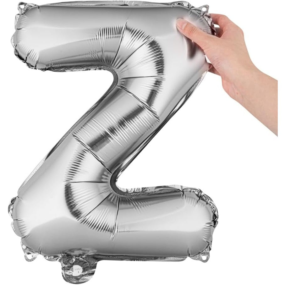 Balon Folie Metalizata Litera Z, Figurina Gigant pentru Petrecere, Umflare Heliu sau Aer, Aluminiu, Inclus Pai Umflare, 80 cm, Argintiu