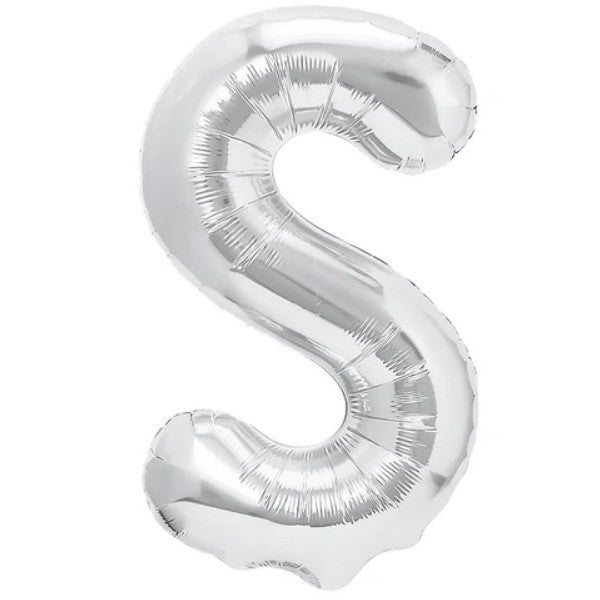 Balon Folie Metalizata Litera S, Inaltime 80 cm, Compatibil Heliu sau Aer, Include Pai Umflare, Argintiu